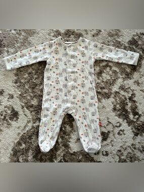 Magnetic Me White Footed One-Piece with Gray Elephant & Orange Accents
